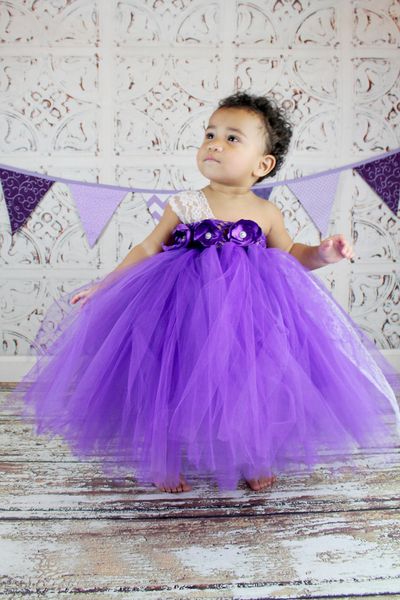 Chegada nova Roxo Tutu Crianças Pageant Vestidos de Um Ombro Lace Tulle Artesanal Vestidos Da Menina de Flor Bonito Pageant Do Bebê Vestidos Da Menina de Flor