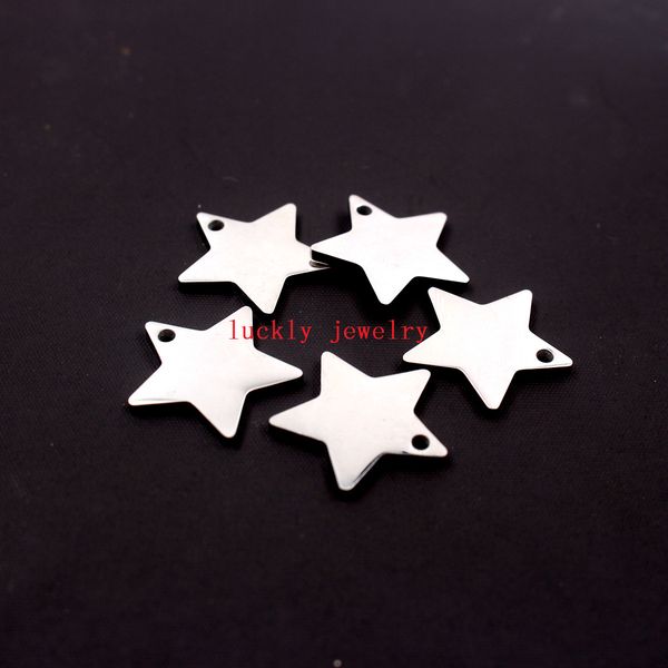 Lote 10 pcs atacado a granel de moda de aço Inoxidável brilhante polido simples Estrela Pingente encantos tom de prata 20mm de largura