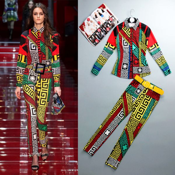 

2017 geometry print women 039 hirt and long pant colorful ilk 2 piece et m061722