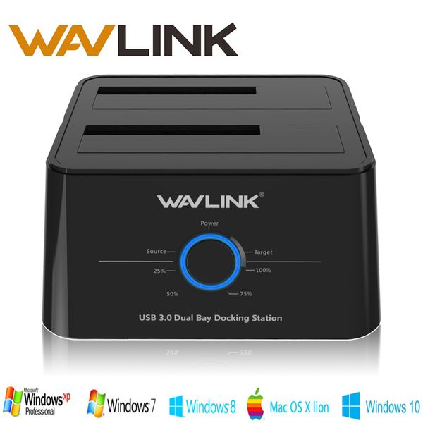 WavLink USB 3.0 HDD Gabinete Dual Bay Double Drive Docking Station 2.5 / 3.5 SSD SATA 1/2/3 Gabinete para 2 * 8 TB Caso HDD