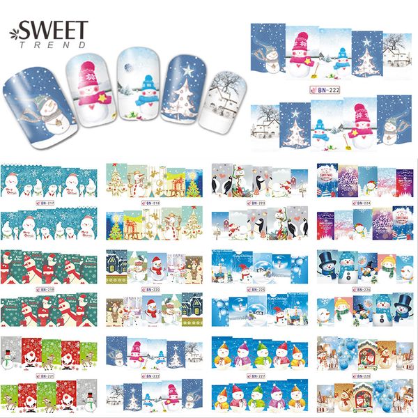 

wholesale- 1sheet christmas snowman nail art stickers full wraps water transfer designs xmas nail tips decals manicure decor bn217-228, Black