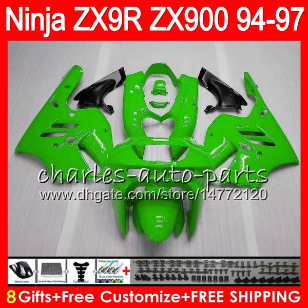 

8gift 23color for kawa aki ninja zx900 zx9r 94 95 96 97 900cc 49hm23 glo green zx 9r zx900c zx 9 r zx 9r 1994 1995 1996 1997 fairing kit