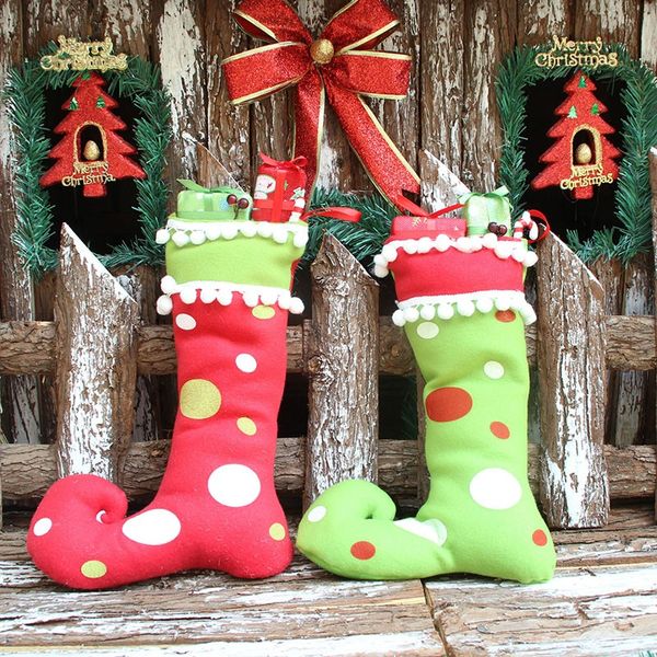 

new cute santa claus elf shoe boots suspenders pant candy gift bag small sack stocking filler christmas decoration for home