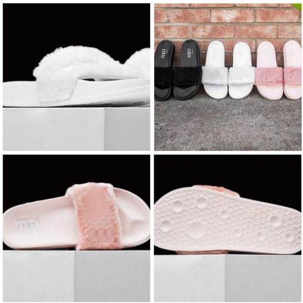 

rihanna fur leadcat fenty slides slippers women men house winter slipper home shoes woman warm slippers chinela feminine womens sandals, Black
