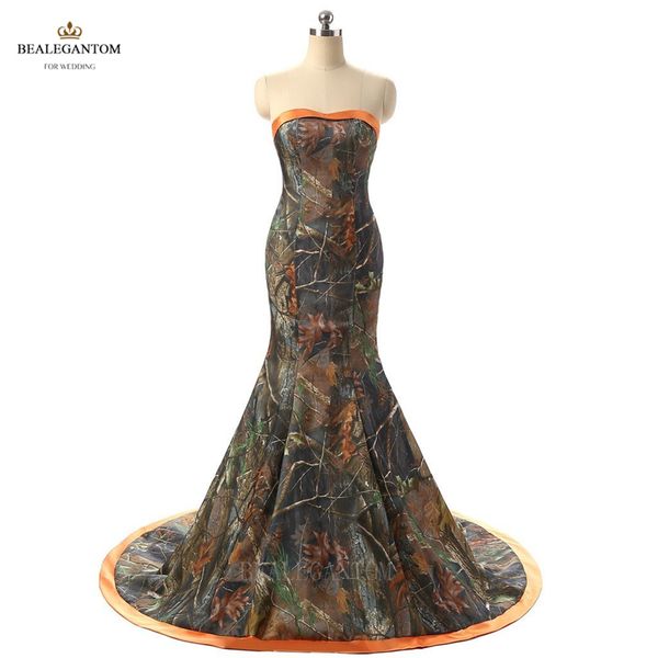 2017 neue Real Photo Elegante Meerjungfrau Camouflage Brautkleider Lange Camo Schatz Bodenlangen Hochzeit Party Brautkleider BM15