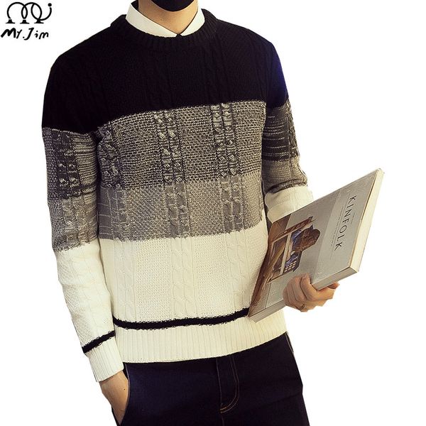 

wholesale- mr.jim 2016 men's fashion sweaters casual streetwear o-neck full sleeve pullover for men england style drop shipping, White;black