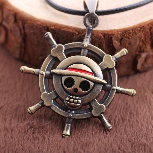 

One Piece Аниме Марка Ожерелье Череп Подвески Ожерелье Бронза Черная Кожа Для Мужчин