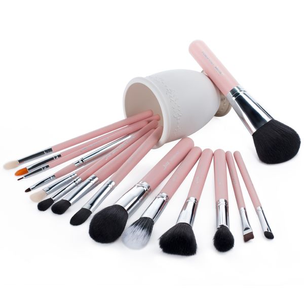 Джессеп Pro 15pcs макияж кисти Set Пудра Тени для век Подводка для губ Brush Tool Розовый и серебро Макияж Красота Инструменты хорошего качества