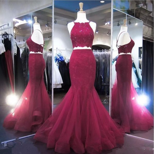 

2 pieces mermaid burgundy prom dresses cross straps back b party gowns custom size, Black