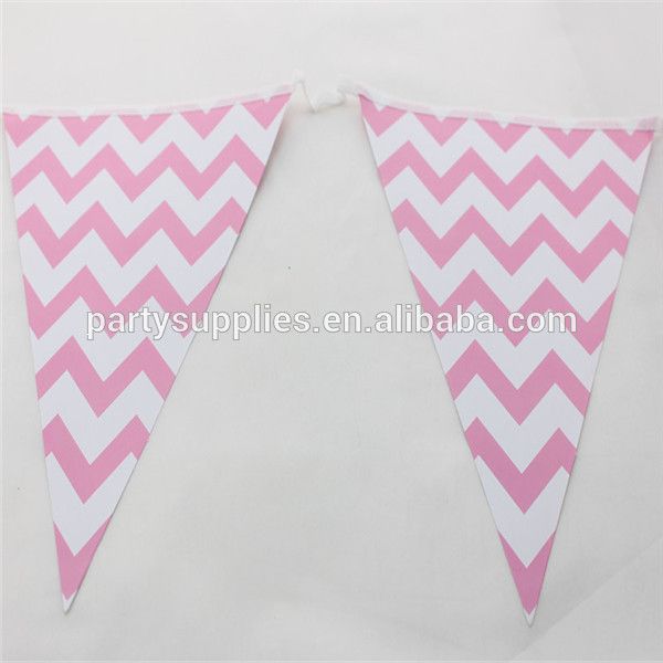 Großhandel- kostenloser Versand 6pcs rosa Banner Chevron/Punkt/Striped Flag Banner Geburtstagsfeier Dekor Flagg Girlande für Geburtstag Babypartydekoration