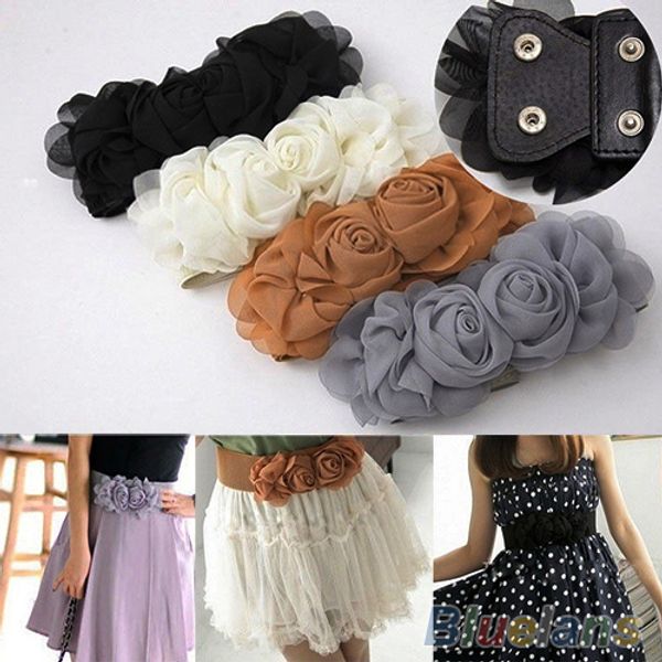 

wholesale- bluelans women's fashion flower elastic stretch waist belt wide stretch waistbands, Black;brown