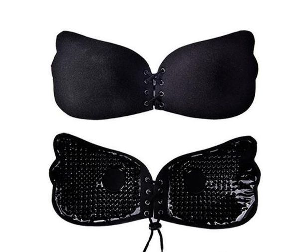 

women push up bra front closure self-adhesive butterfly silicone gel invisible bra seamless strapless backless bra a b c d ship, Red;black