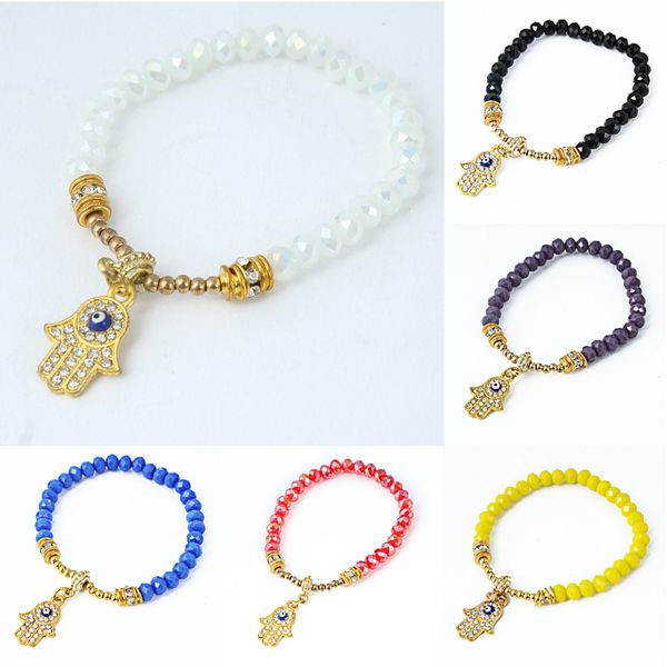 Nova Moda 6 MM pulseira de corrente de contas de cristal feminino Mão de Fátima Charme Pulseiras Para mulheres Buda-mão pulseira DIY Jóias