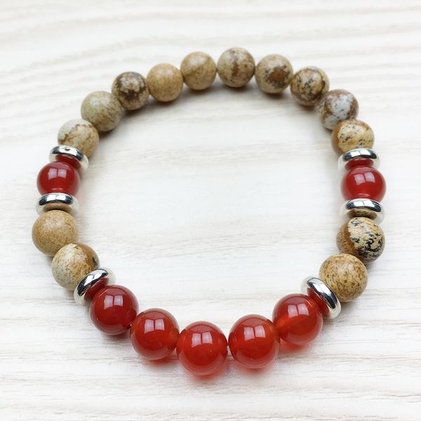 SN1007 Neueste Design Yoga Armband Männer Energie Armband Heilung Schmuck Handgelenk Mala Karneol Bild Jasper Mut Schmuck Großhandel