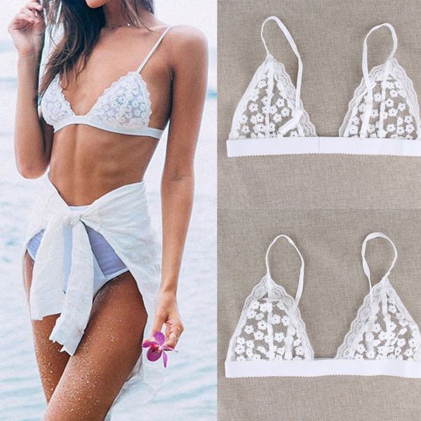 

wholesale- nipple cover ganchillo transparent floral lace bralette bra crops for summer women femme sarafan cropped feminino, White