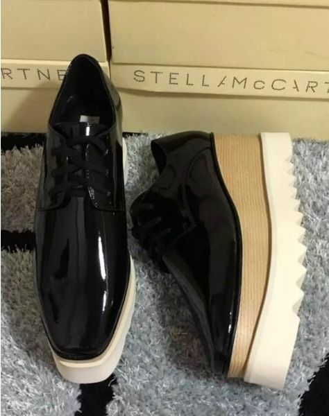 Stella Mcartney Elyse Star Platform Oxford Bayan Ayakkabı Platform Siyah Deri Beyaz Taban