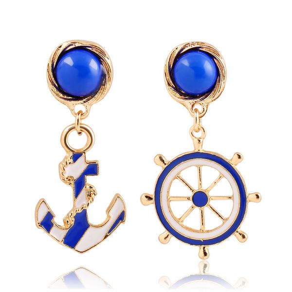 Orecchini pendenti con ancoraggio alla moda in stile blu marino, orecchino con timone in smalto epossidico per gioielli da donna placcati in oro
