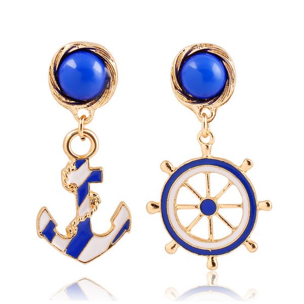 

navy style fashion anchor dangle earrings epoxy enamel rudder chandelier earring for women ladies gold plated jewelry gifts, Silver