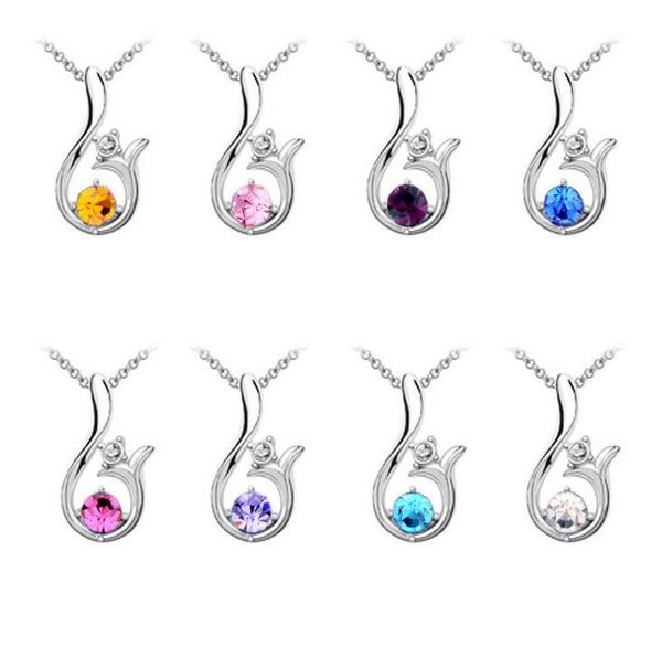 

imitation platinum plated girls sunny glazed pendant noble austrian crystal necklace wfn035 (with chain) mix order 20 pieces a lot, Silver