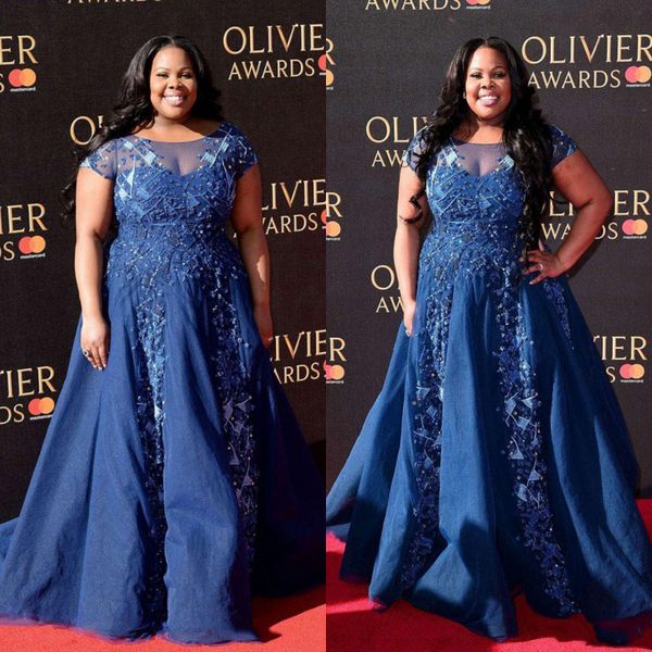 

роскошные плюс размер платья выпускного вечера длинные кружева аппликация бусины линии вечернее платье с коротким рукавом старинные вечерние, Black