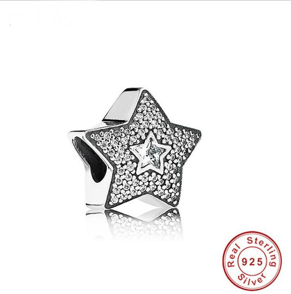

2017 реальное продвижение аутентичные стерлингового серебра 925 Шарм бусины подходят оригинальный Pandora браслет diy звезда белый CZ браслет ювелирных изделий