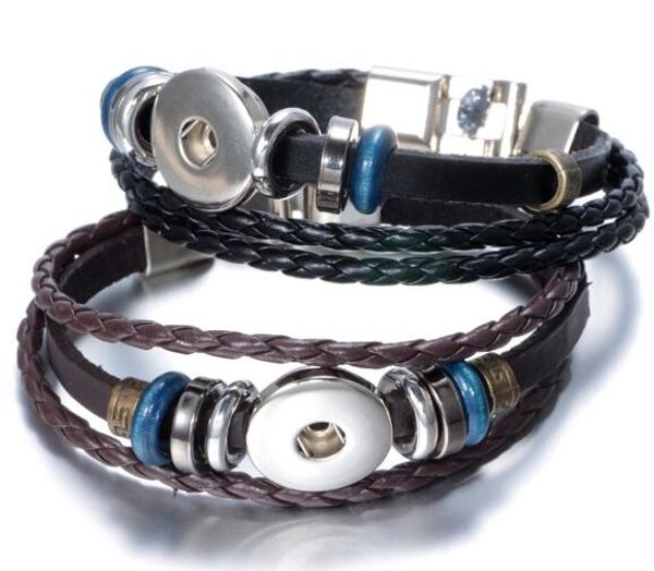 

10 шт./лот черный коричневый pu кожаный браслет diy 18 мм кнопка noosa браслет браслет оснастки кнопка браслет diy ювелирные изделия fit 18, Golden;silver