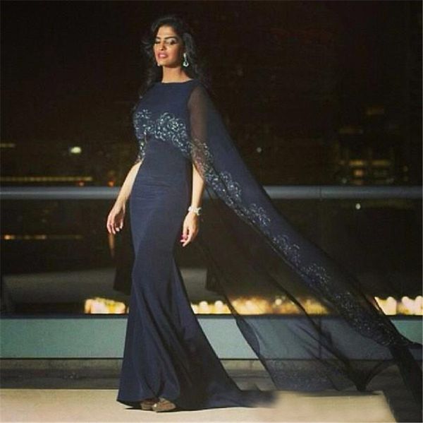 

scoop neck long train chiffon abiti da cerimonia da sera formal evening gowns dark blue crystals celebrity prom dresses, Black