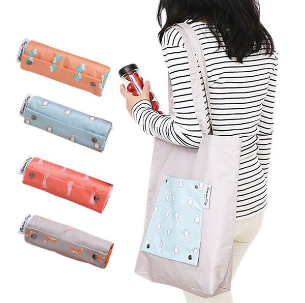 

dhl50pcs shopping bags women polyester animal prints environmental protection tourism handbag mix color