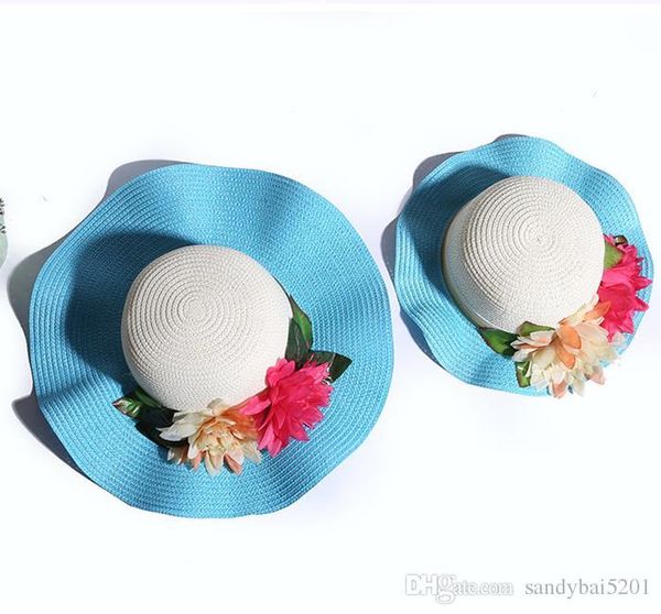 2019 Mother Daughter Hat Mom Girl Flowers Decorated Straw Hats