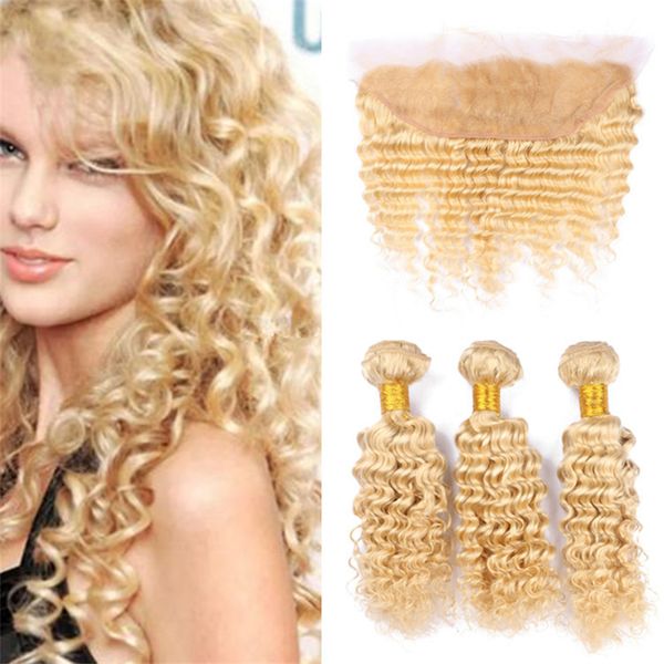 2019 Brazilian 613 Blonde 3 Bundles Deep Wave Hair Weaves With