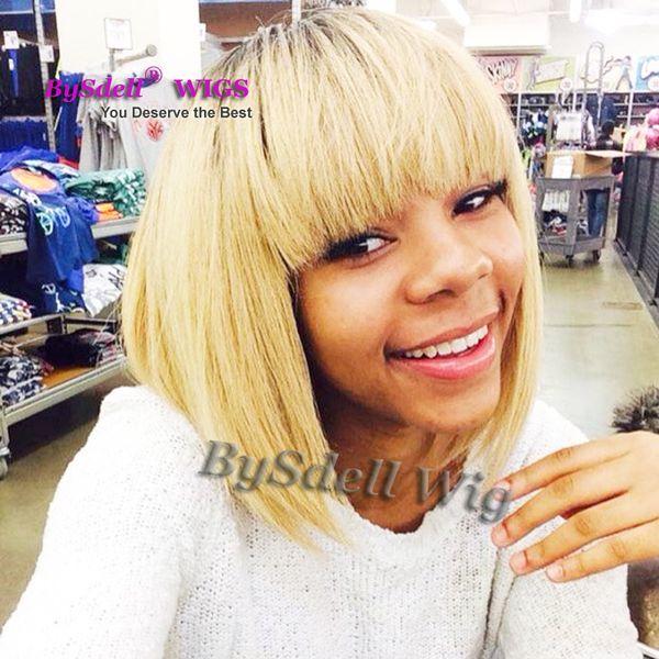 Natural Cheap Hair Dark Rooted Wig Perruque Synthetic Women Short
