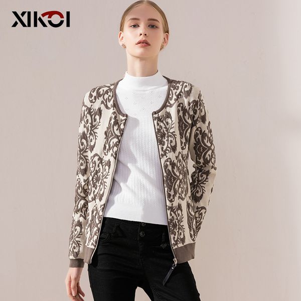 

wholesale- 2017 new autumn casual women sweaters cardigan coats print o-neck ladies sweater full sleeve fashion women's cardigans cloth, White;black