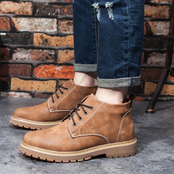 

men's boots winter boots plus size work leather shoes fashion ankle boot men shoes autumn waterproof martin boots, Black