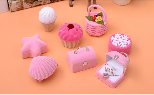 

[simple seven] cute pink/blue seafish ring box plastic flocking necklace display earring studs case seastar jewerly container, Black;white