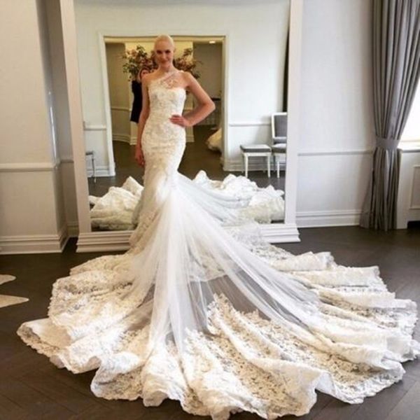 

custom made romantic wedding dresses 2017 sweetheart appliques lace mermaid beaded bridal marry gowns vestidos noiva, White