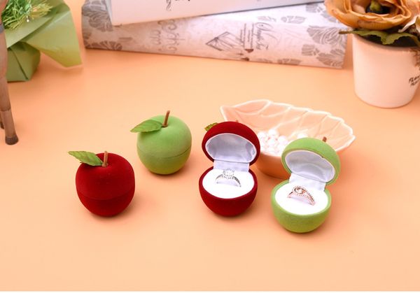 

[simple seven] festival christmas red/blue apple ring box plastic flocking display jewelry box earring ear stud case for girls, Black;white