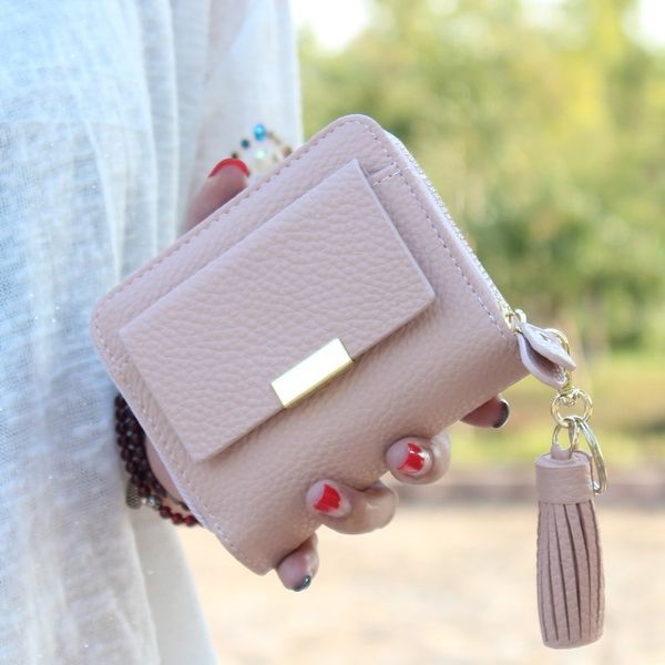 

wholesale- women short wallet small tassel purse female zipper coin bag mini women coin purse brand designed lady key wallet, Red;black