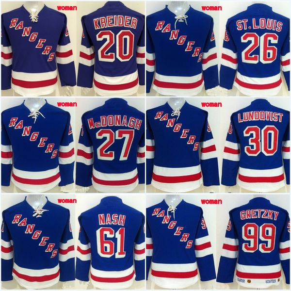 

Lady New York Rangers Jersey 20 Chris Kreider 27 Ryan McDonagh 30 Henrik Lundqvist 99 Wayne Gretzky 100% Stitched Hockey Jerseys