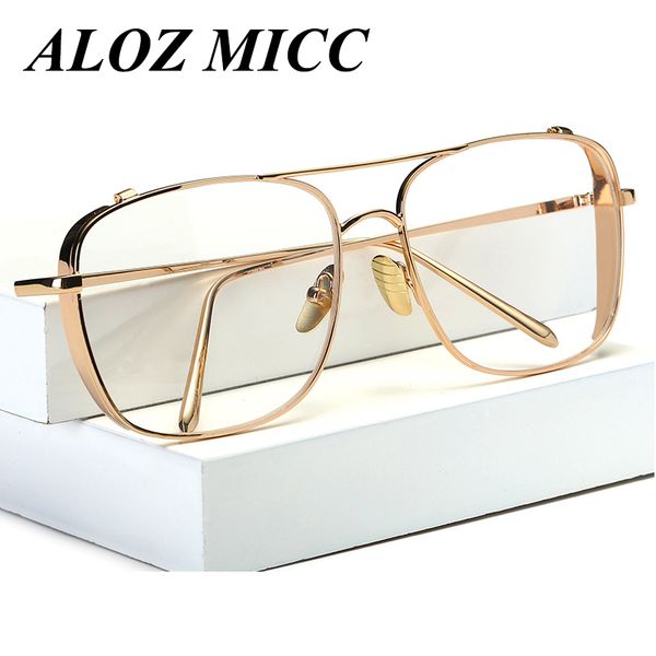 

aloz micc brand designer square framework women vintage men metal clear frame eyeglasses new oculos de sol lentes uv400 a217, Black
