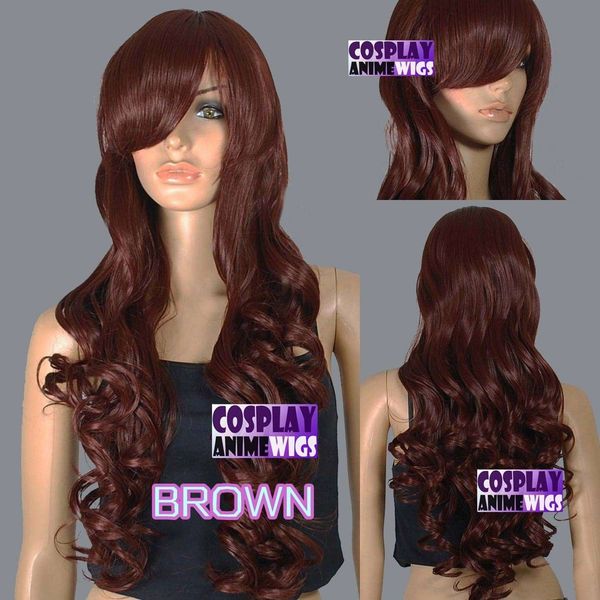 

80cm dark brown heat styleable curly long cosplay wigs 967_033, Golden;white