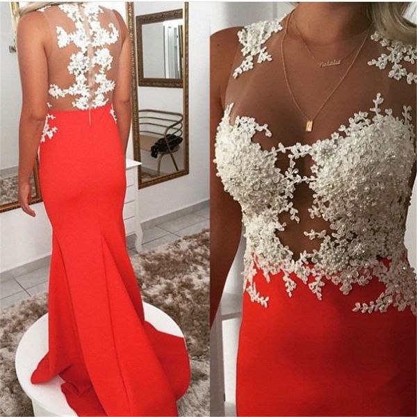 

gorgeous sheer o-neck orange sleeveless prom dress lace mermaid evening dress two stones see through party dress vestido longo festa, Black