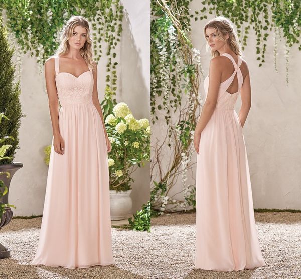 

Baby Pink A Line Bridesmaid Dresses Sweetheart Lace Chiffon Wedding Bridesmaid Gowns For Summer Sexy Back Design Evening Party Dresses