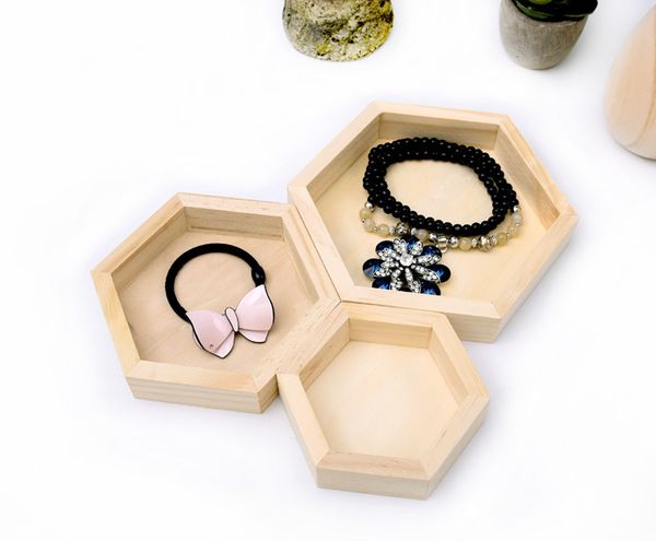 

[simple seven] muji style jewelry set right hexagon shape display natural wooden jewelry trays, Black