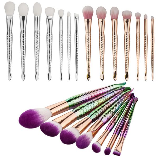 Kit di pennelli per trucco professionale a forma di sirena colorata Spazzola per capelli morbida Sopracciglio Eyeliner Blush Pennelli per correttore cosmetico Strumenti di bellezza cosmetica Migliore qualità