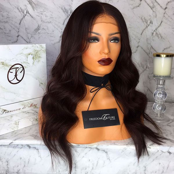 

lace front wig body wave natural wavy brazilian virgin human hair 150% density pre-plucked hairline with baby hair glueless, Black;brown