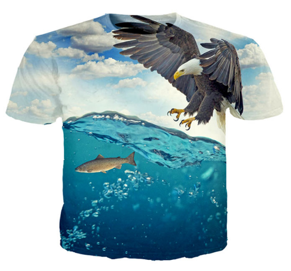 

fashion summer men/women eagle catch fish harajuku style 3d print casual t-shirt s-5xl h72, White;black