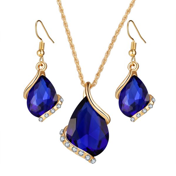 

edding dinner luxury droplets austrian crystals zircon earrings necklace jewelry set women girls gift jewelry factory price ing