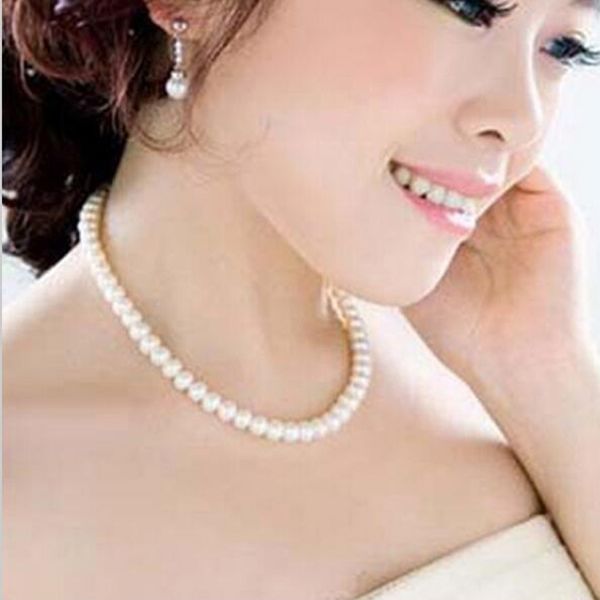 

43cm delicate jewelry clavicle chain chocker simulated 8mm pearl necklace bridal jewelry womens necklace female white wedding gifts, Silver