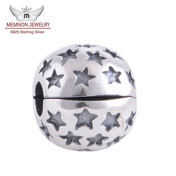 

memnon jewery 925 sterling silver lock clip ser loose charm beads and star patterns diy jewelry fit thread troll charms bracelet kt041-n, Black