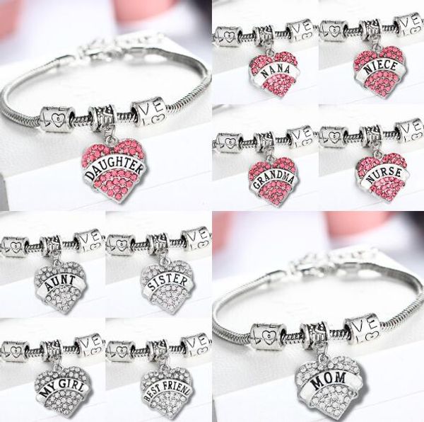 

45styles 2022 fashion bohemian family members bracelet affection alloy love heart charm bracelet, Golden;silver